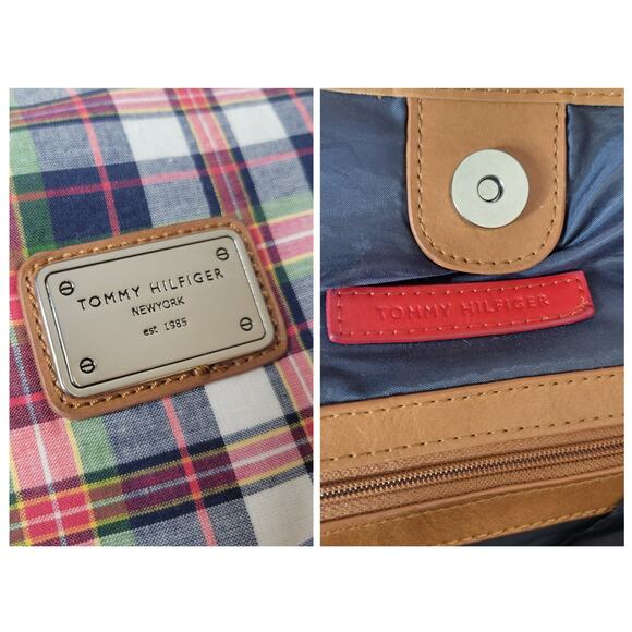 Tommy Hilfiger Madras Plaid Faux Leather Preppy Americana Tote Shoulder Bag 2011 - Picture 3 of 12